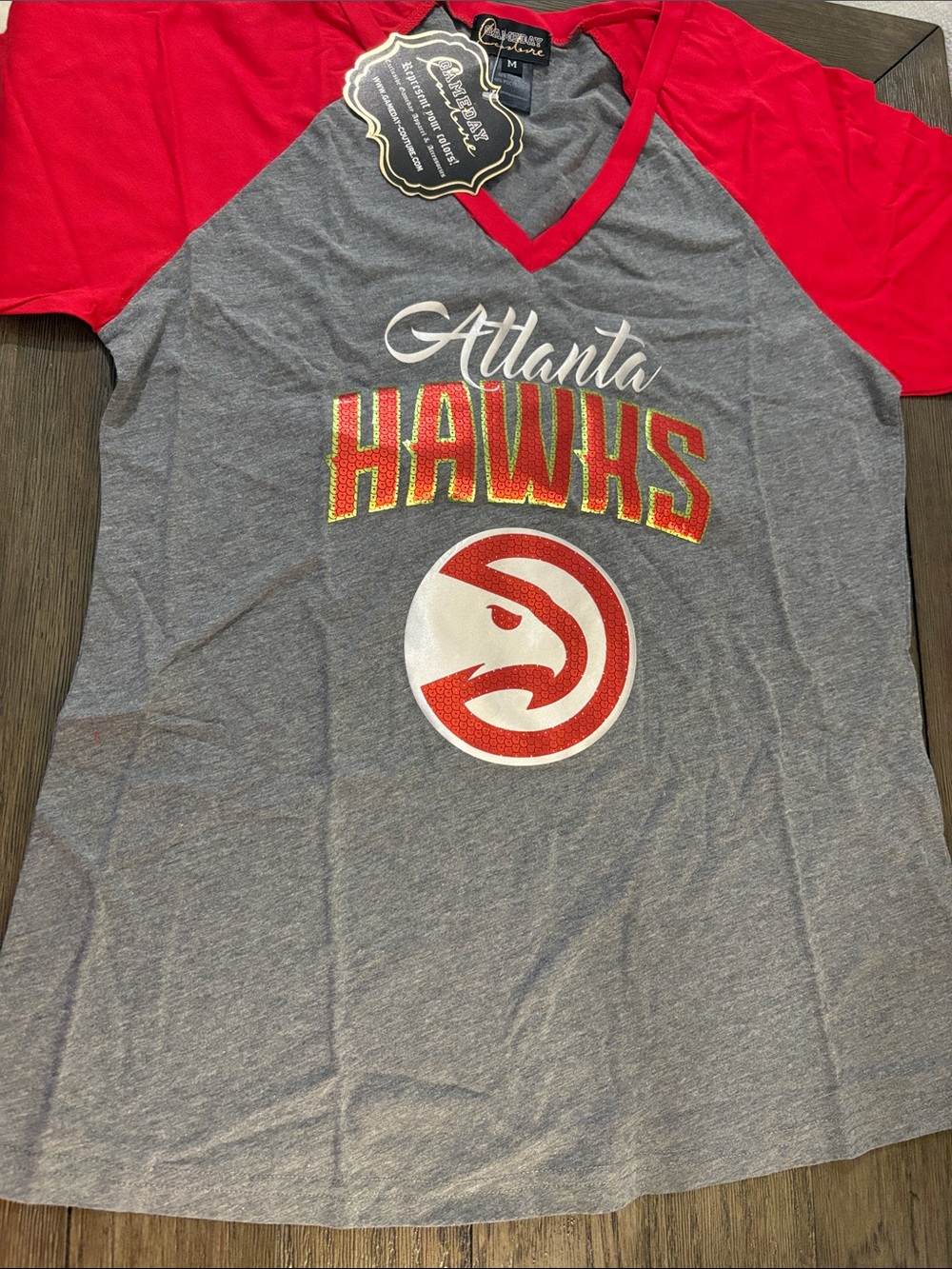 NWT [gameday couture] Atlanta Hawks NBA Short Sleeve “Sequin” Shirt Women’s M - Picture 4 of 10